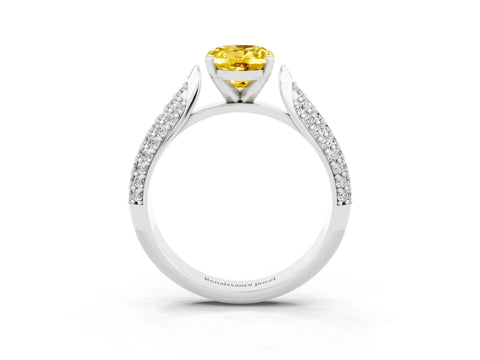White gold Oval Cut Diamond Solitaire Engagement Ring with Pavé Band and Four-Prong Setting_3