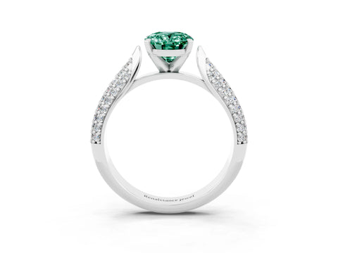 White gold Oval Cut Diamond Solitaire Engagement Ring with Pavé Band and Four-Prong Setting_3