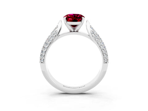White gold Oval Cut Diamond Solitaire Engagement Ring with Pavé Band and Four-Prong Setting_3
