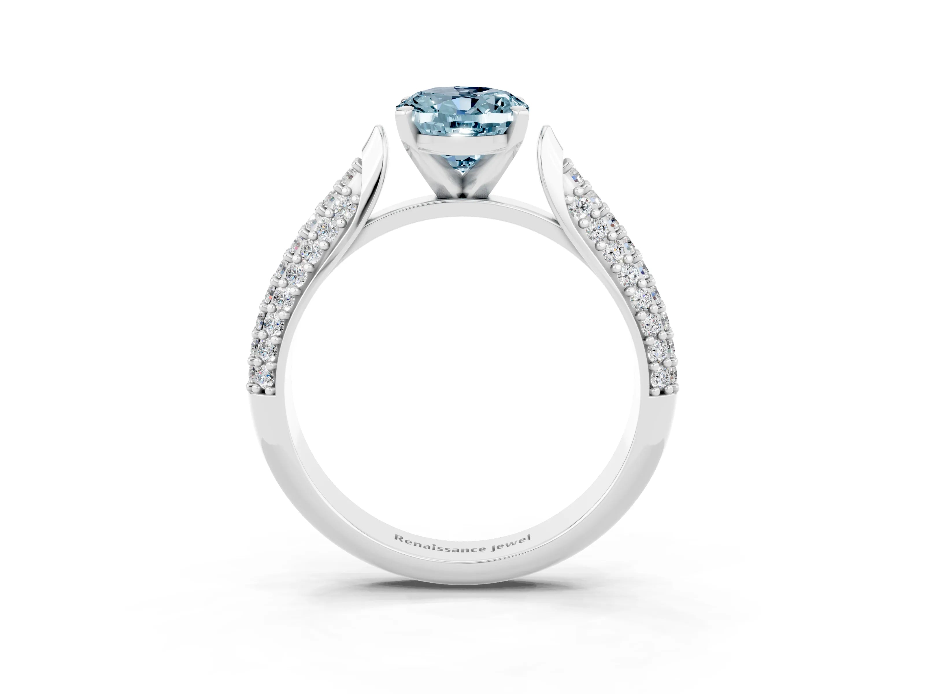 White gold Oval Cut Diamond Solitaire Engagement Ring with Pavé Band and Four-Prong Setting_3