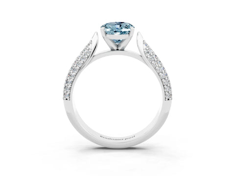 White gold Oval Cut Diamond Solitaire Engagement Ring with Pavé Band and Four-Prong Setting_3