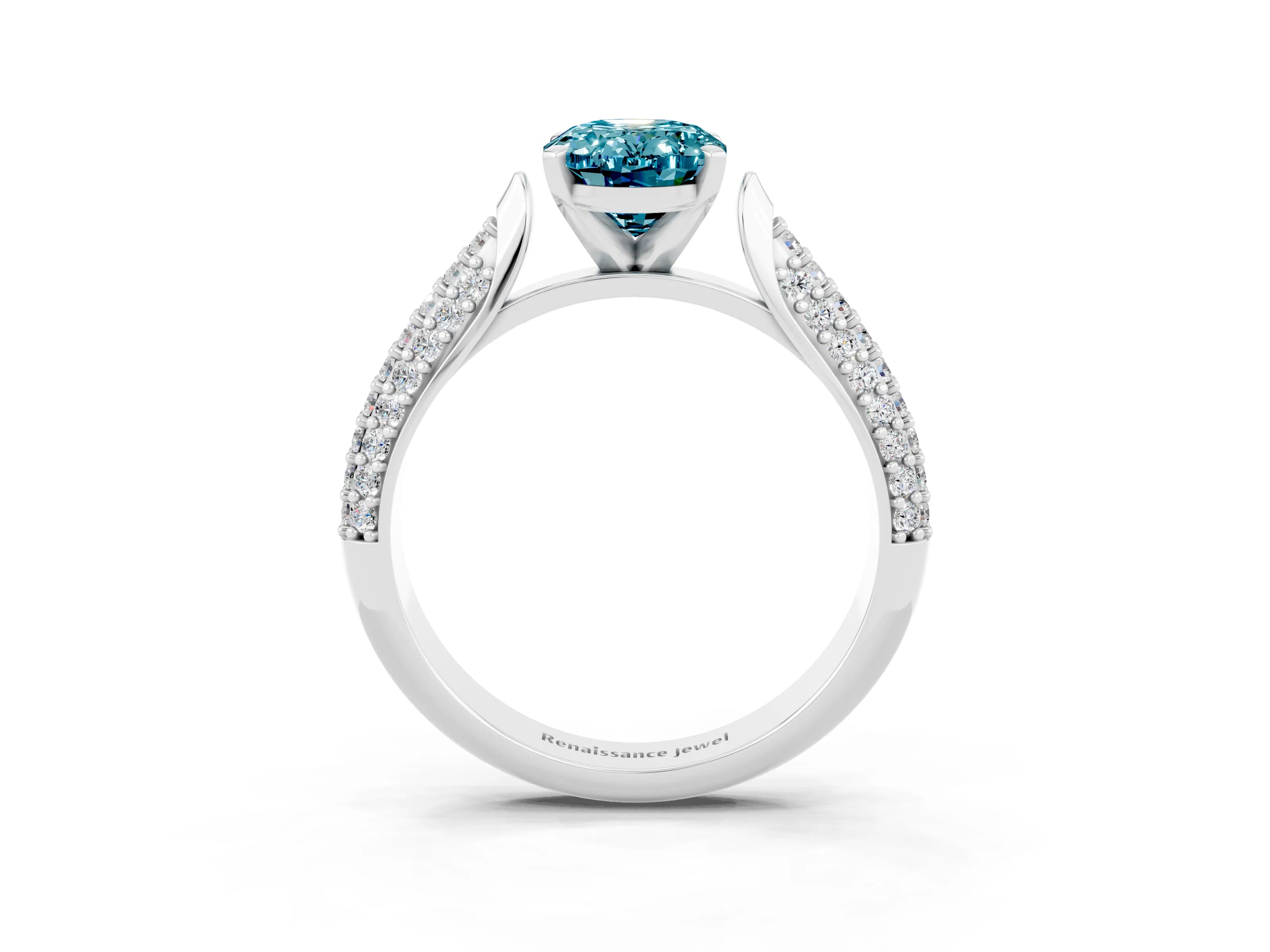 White gold Oval Cut Diamond Solitaire Engagement Ring with Pavé Band and Four-Prong Setting_3