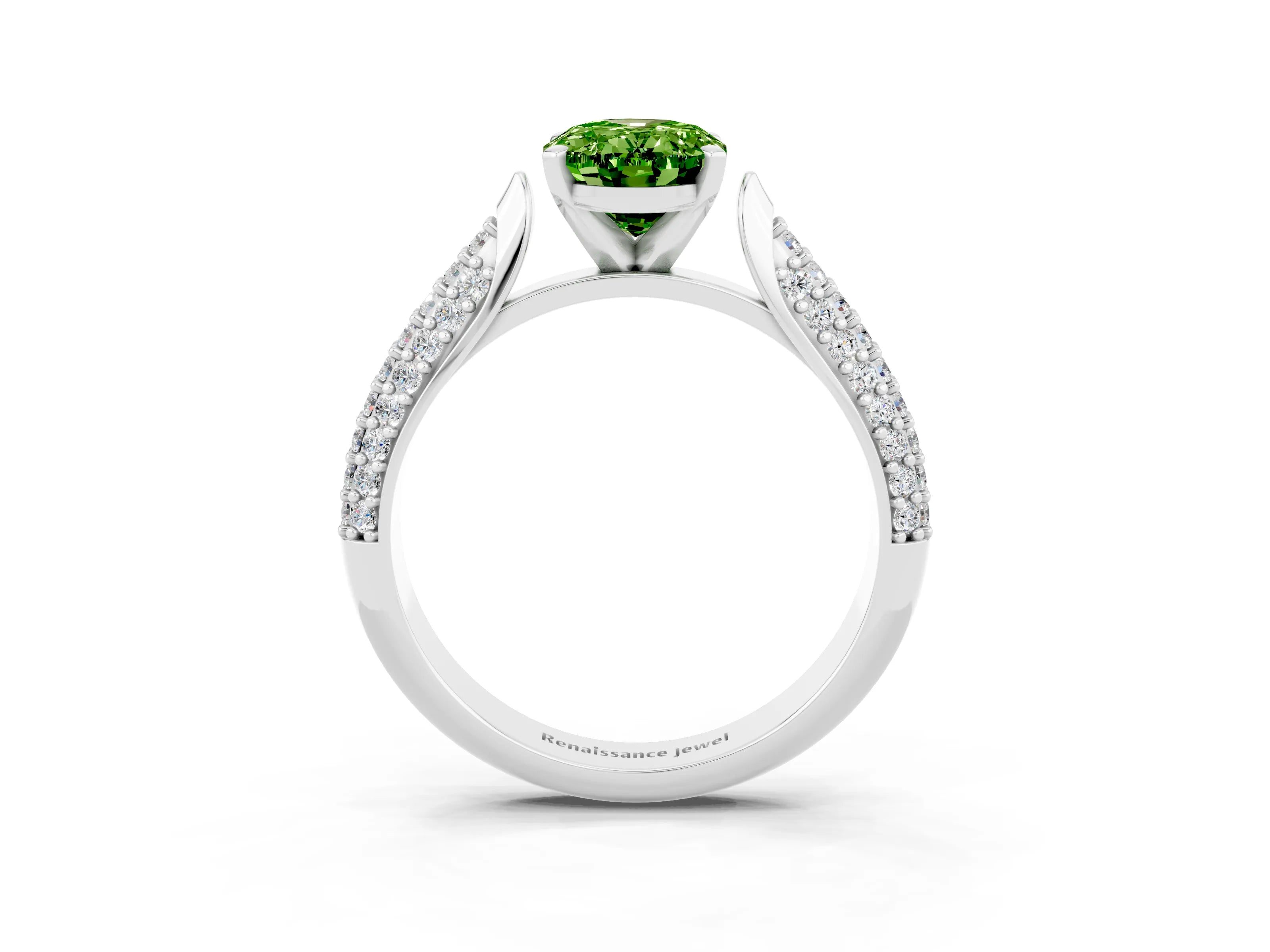 White gold Oval Cut Diamond Solitaire Engagement Ring with Pavé Band and Four-Prong Setting_3