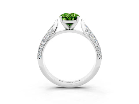 White gold Oval Cut Diamond Solitaire Engagement Ring with Pavé Band and Four-Prong Setting_3