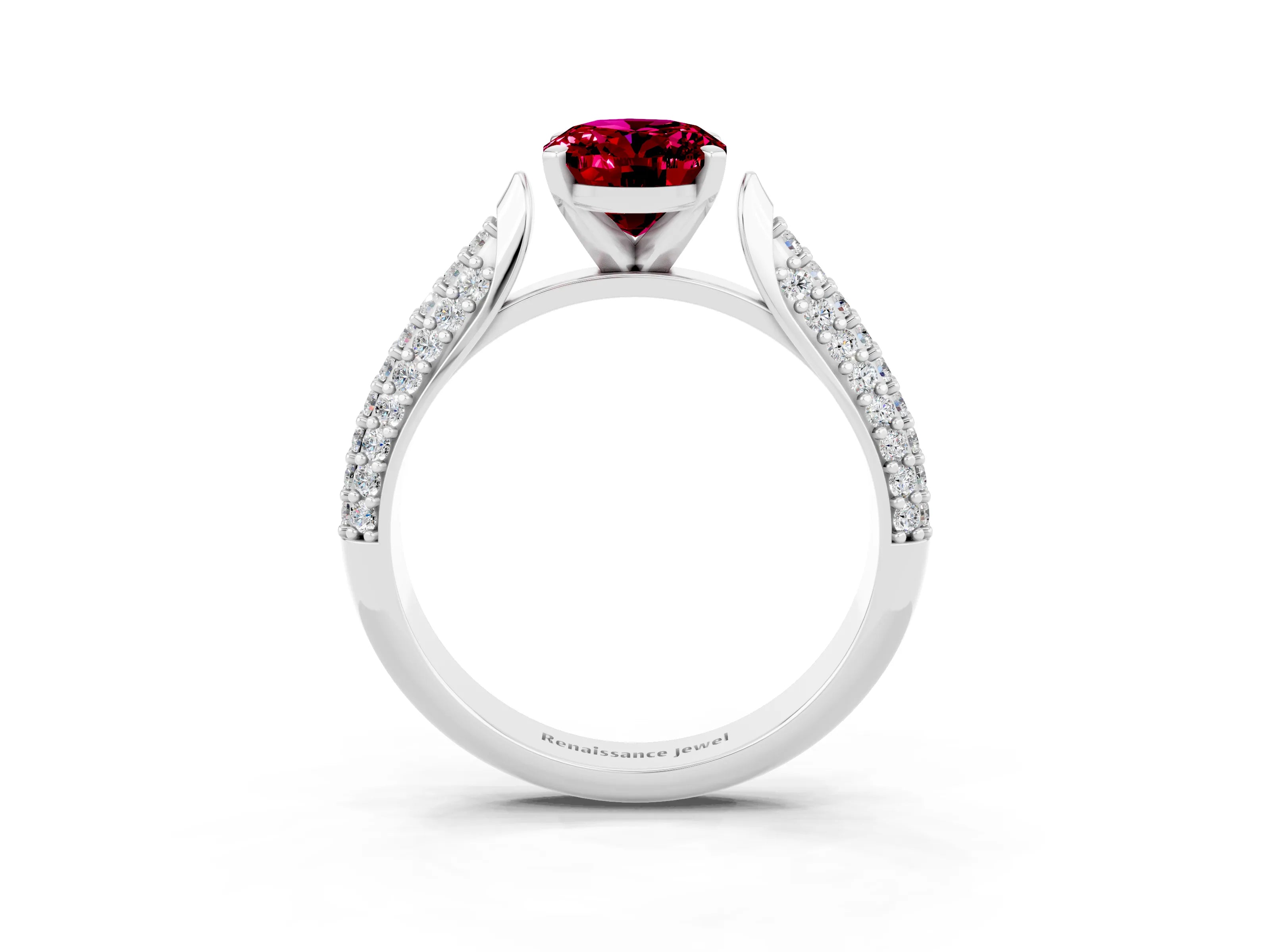 White gold Oval Cut Diamond Solitaire Engagement Ring with Pavé Band and Four-Prong Setting_3