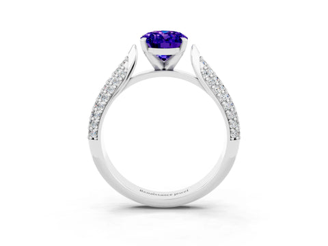 White gold Oval Cut Diamond Solitaire Engagement Ring with Pavé Band and Four-Prong Setting_3