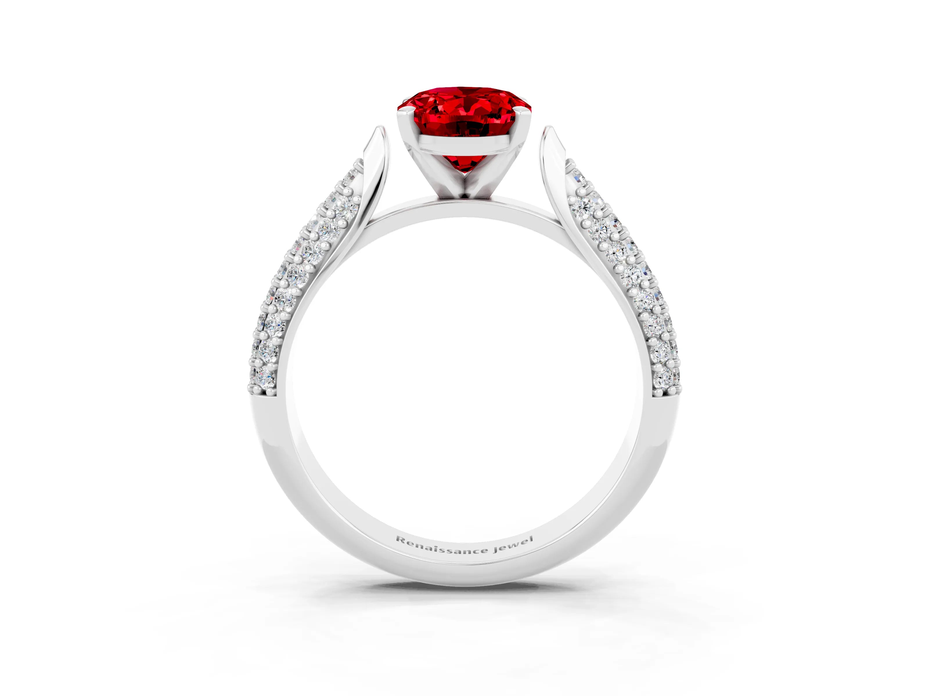 White gold Oval Cut Diamond Solitaire Engagement Ring with Pavé Band and Four-Prong Setting_3