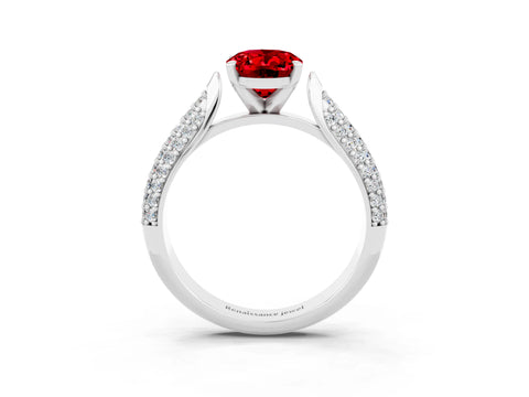 White gold Oval Cut Diamond Solitaire Engagement Ring with Pavé Band and Four-Prong Setting_3