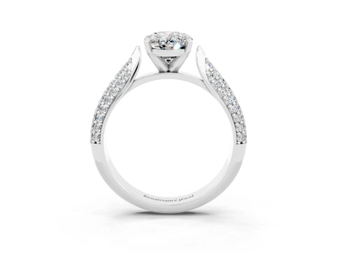White gold Oval Cut Diamond Solitaire Engagement Ring with Pavé Band and Four-Prong Setting_3