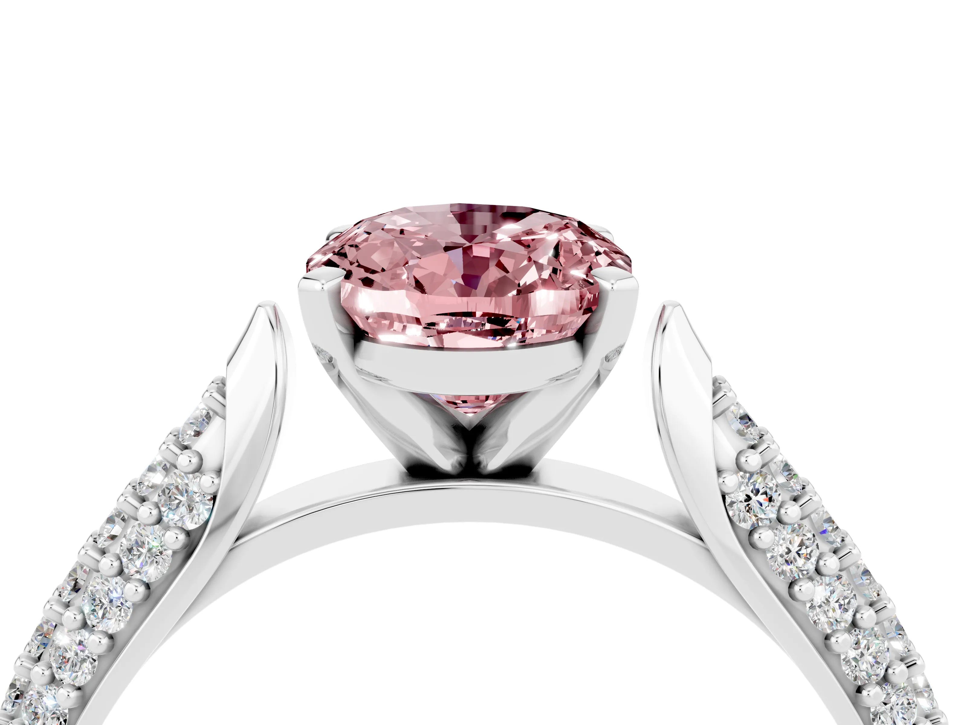 White gold Oval Cut Diamond Solitaire Engagement Ring with Pavé Band and Four-Prong Setting_4