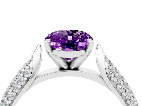 White gold Oval Cut Diamond Solitaire Engagement Ring with Pavé Band and Four-Prong Setting_4