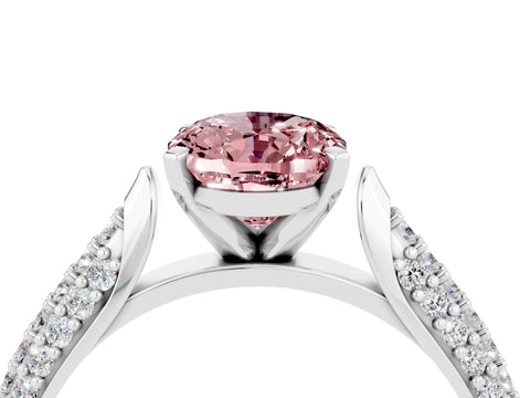 White gold Oval Cut Diamond Solitaire Engagement Ring with Pavé Band and Four-Prong Setting_4