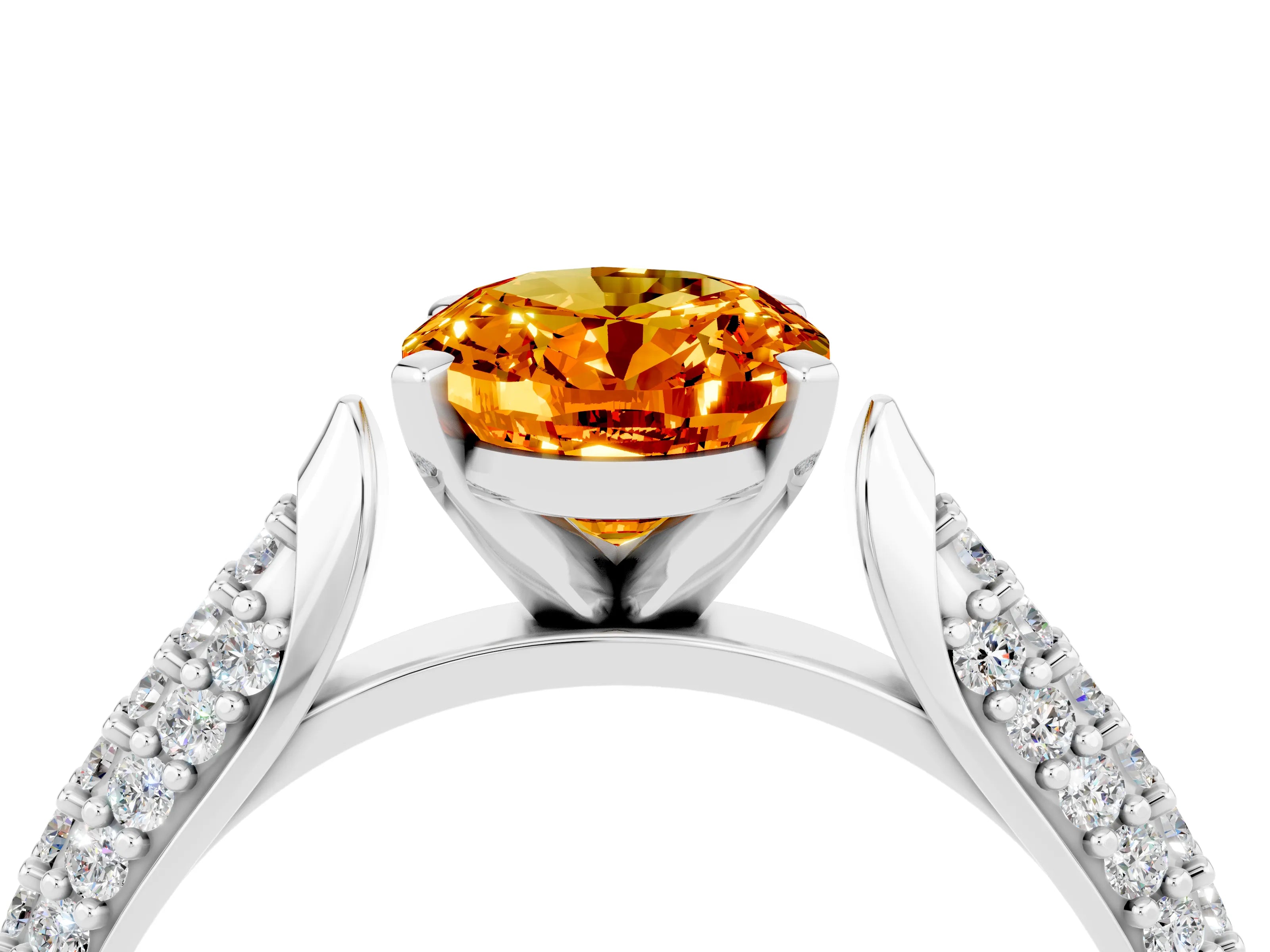 White gold Oval Cut Diamond Solitaire Engagement Ring with Pavé Band and Four-Prong Setting_4