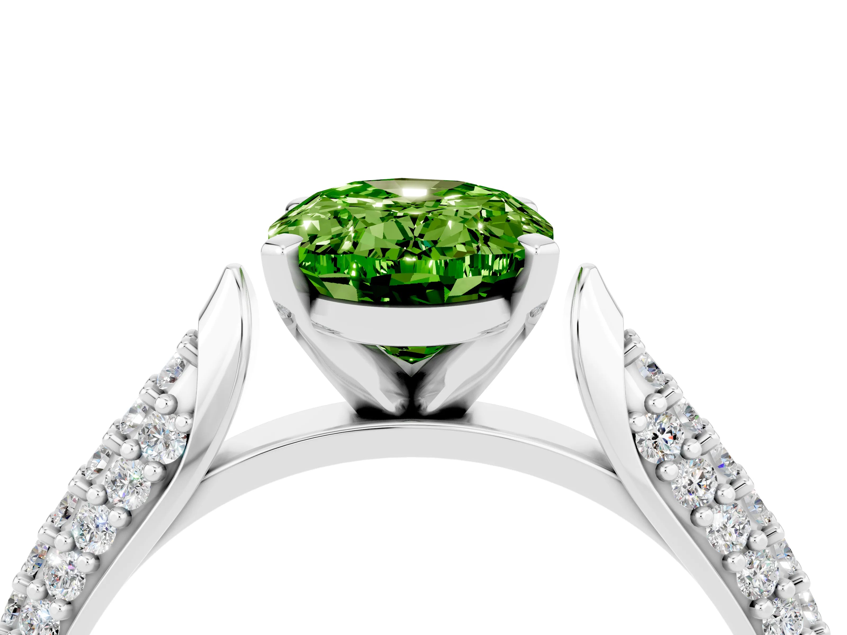 White gold Oval Cut Diamond Solitaire Engagement Ring with Pavé Band and Four-Prong Setting_4