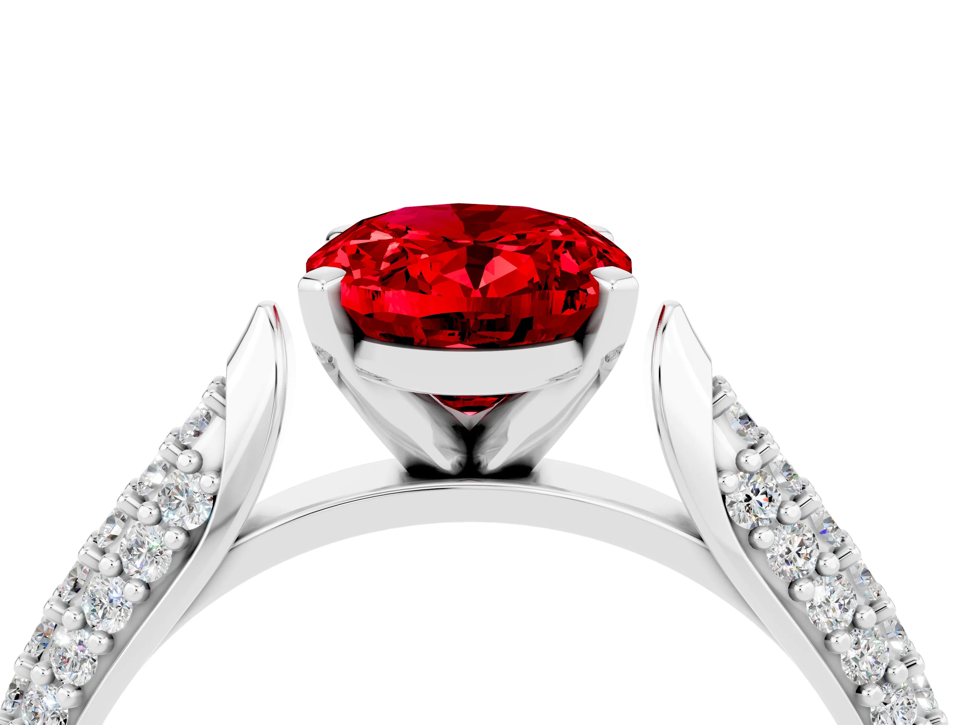 White gold Oval Cut Diamond Solitaire Engagement Ring with Pavé Band and Four-Prong Setting_4
