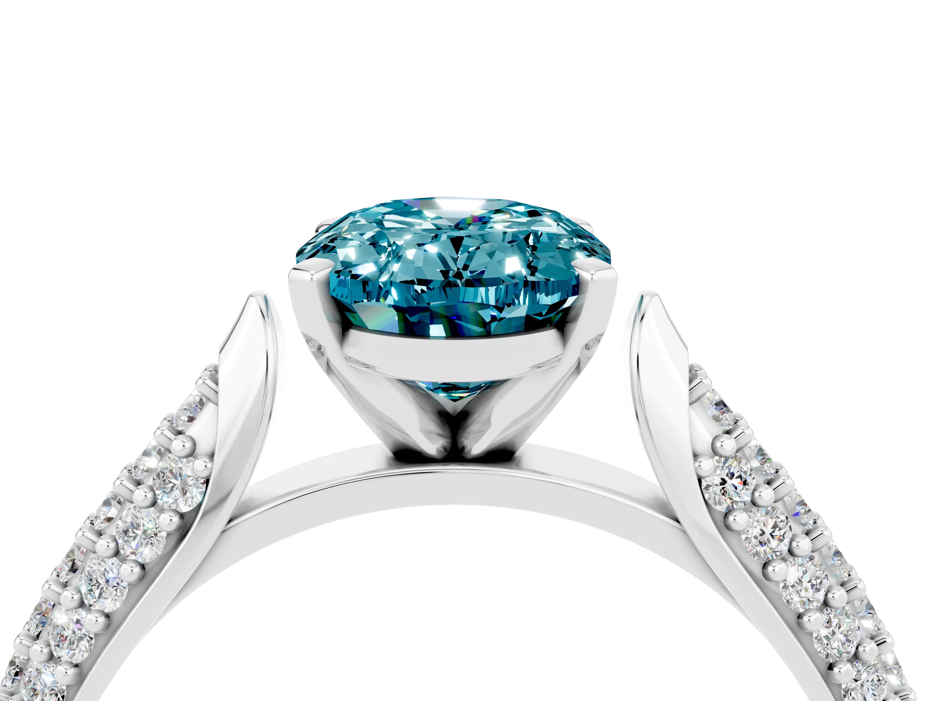 White gold Oval Cut Diamond Solitaire Engagement Ring with Pavé Band and Four-Prong Setting_4
