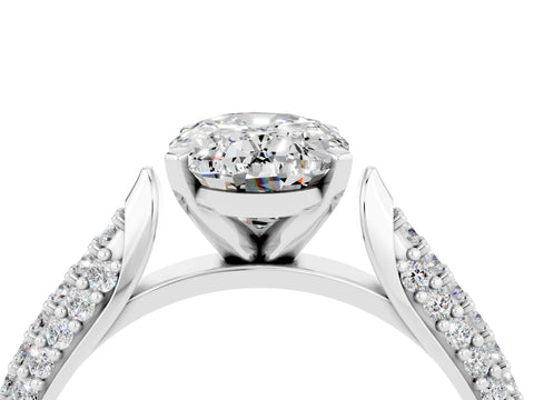White gold Oval Cut Diamond Solitaire Engagement Ring with Pavé Band and Four-Prong Setting_4