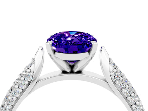 White gold Oval Cut Diamond Solitaire Engagement Ring with Pavé Band and Four-Prong Setting_4