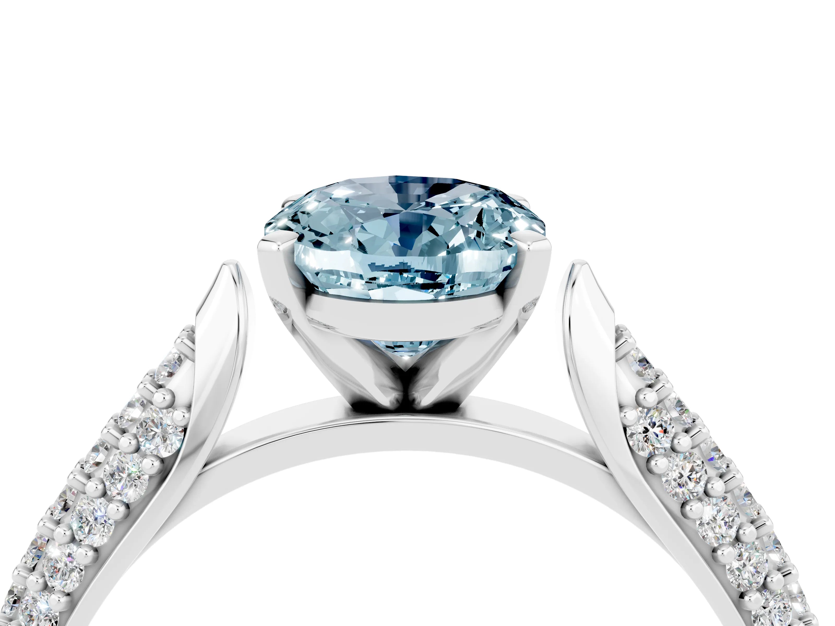 White gold Oval Cut Diamond Solitaire Engagement Ring with Pavé Band and Four-Prong Setting_4
