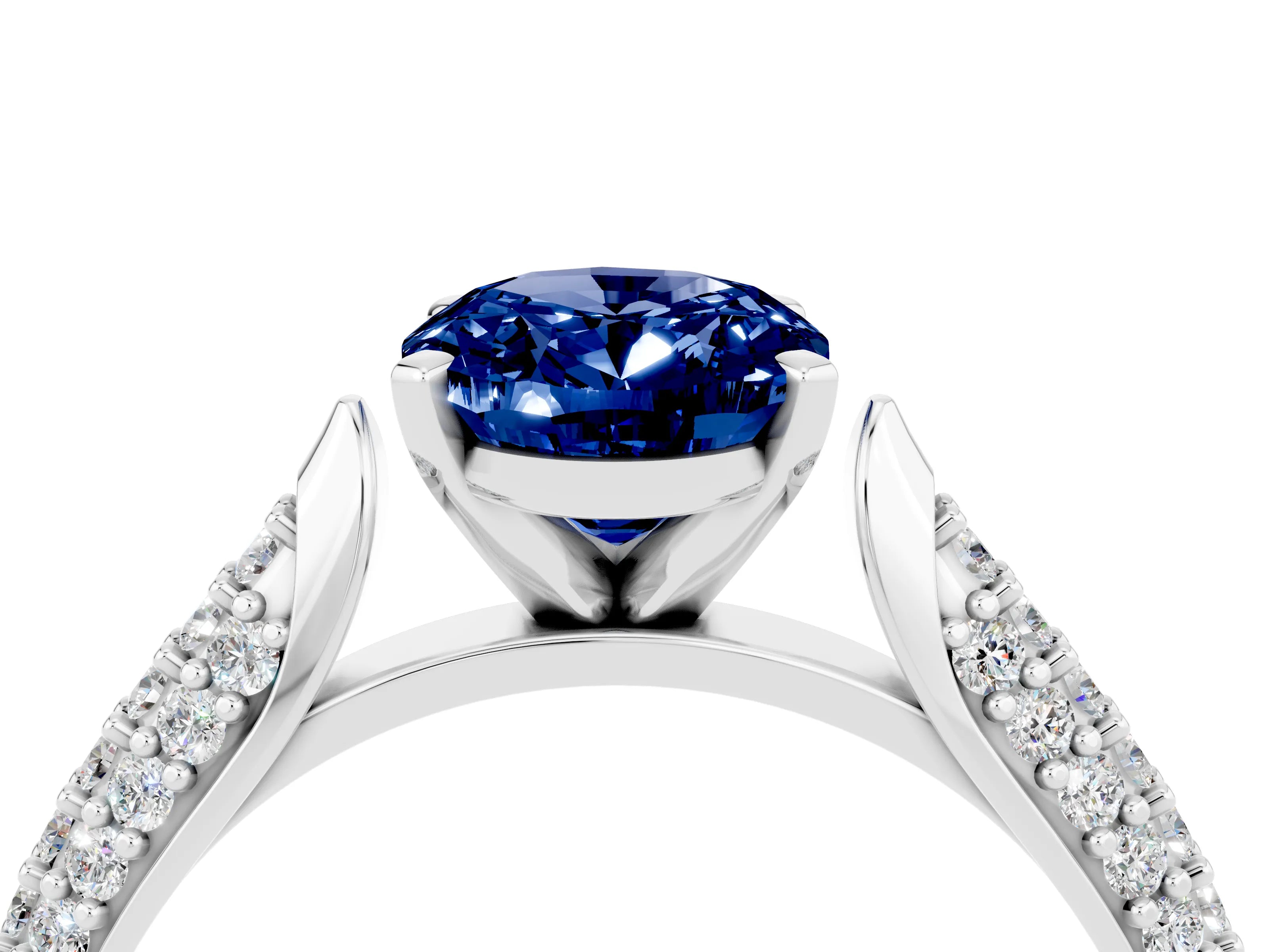 White gold Oval Cut Diamond Solitaire Engagement Ring with Pavé Band and Four-Prong Setting_4