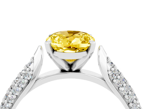 White gold Oval Cut Diamond Solitaire Engagement Ring with Pavé Band and Four-Prong Setting_4