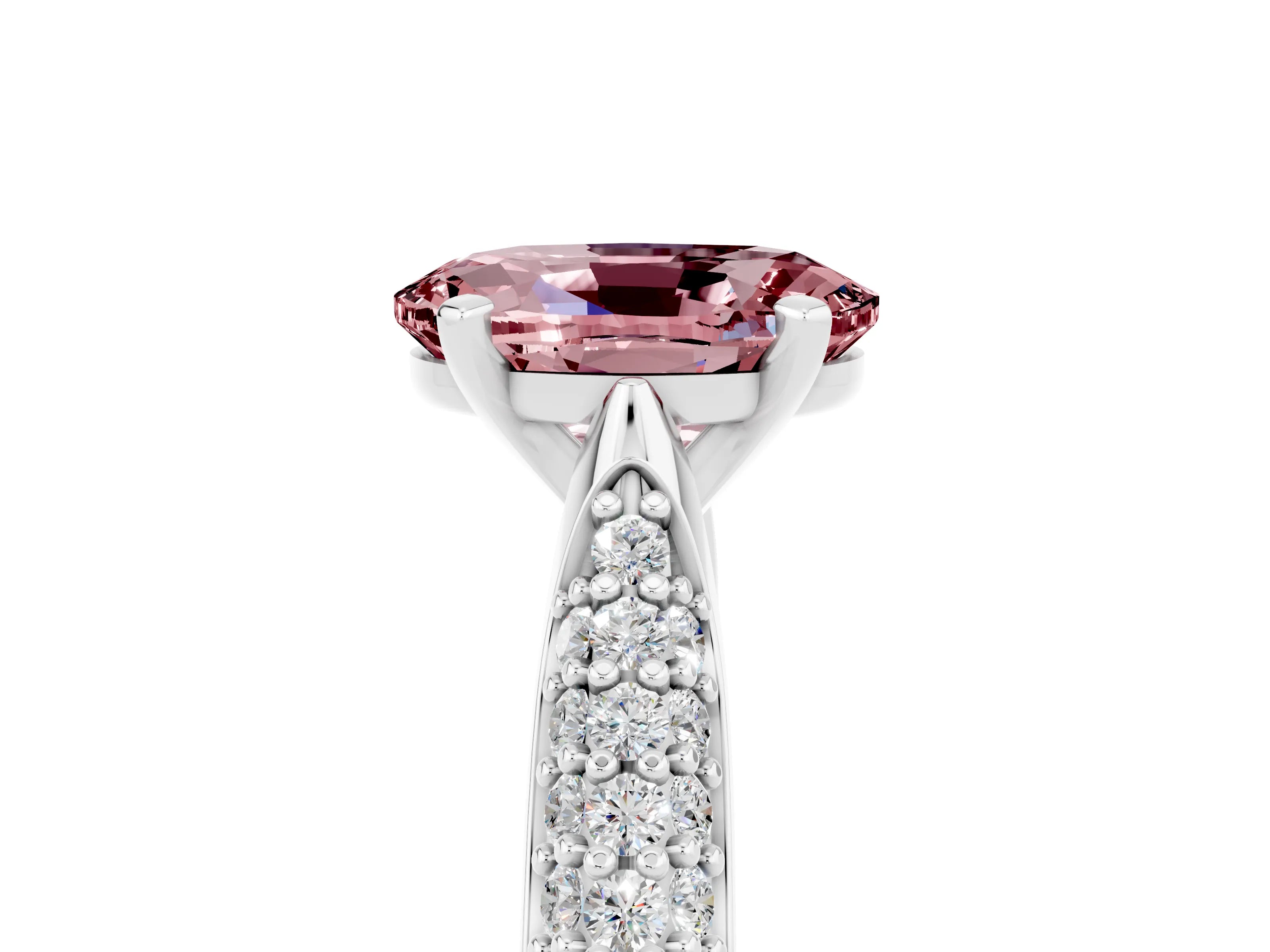 White gold Oval Cut Diamond Solitaire Engagement Ring with Pavé Band and Four-Prong Setting_5