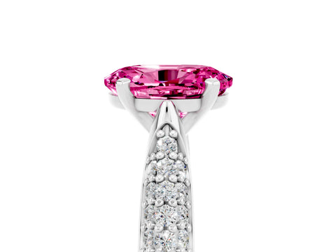 White gold Oval Cut Diamond Solitaire Engagement Ring with Pavé Band and Four-Prong Setting_5