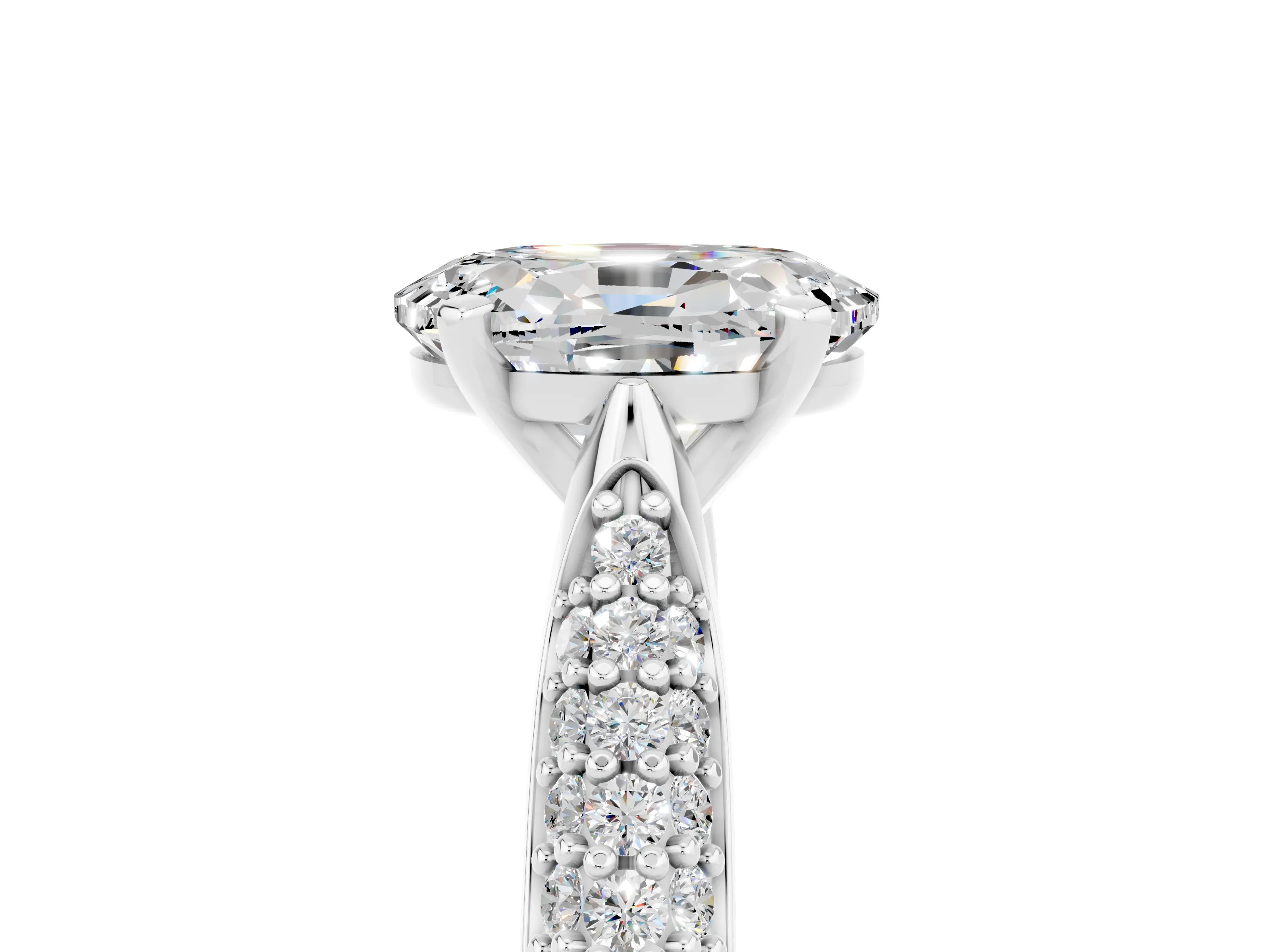 White gold Oval Cut Diamond Solitaire Engagement Ring with Pavé Band and Four-Prong Setting_5