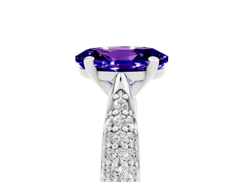 White gold Oval Cut Diamond Solitaire Engagement Ring with Pavé Band and Four-Prong Setting_5