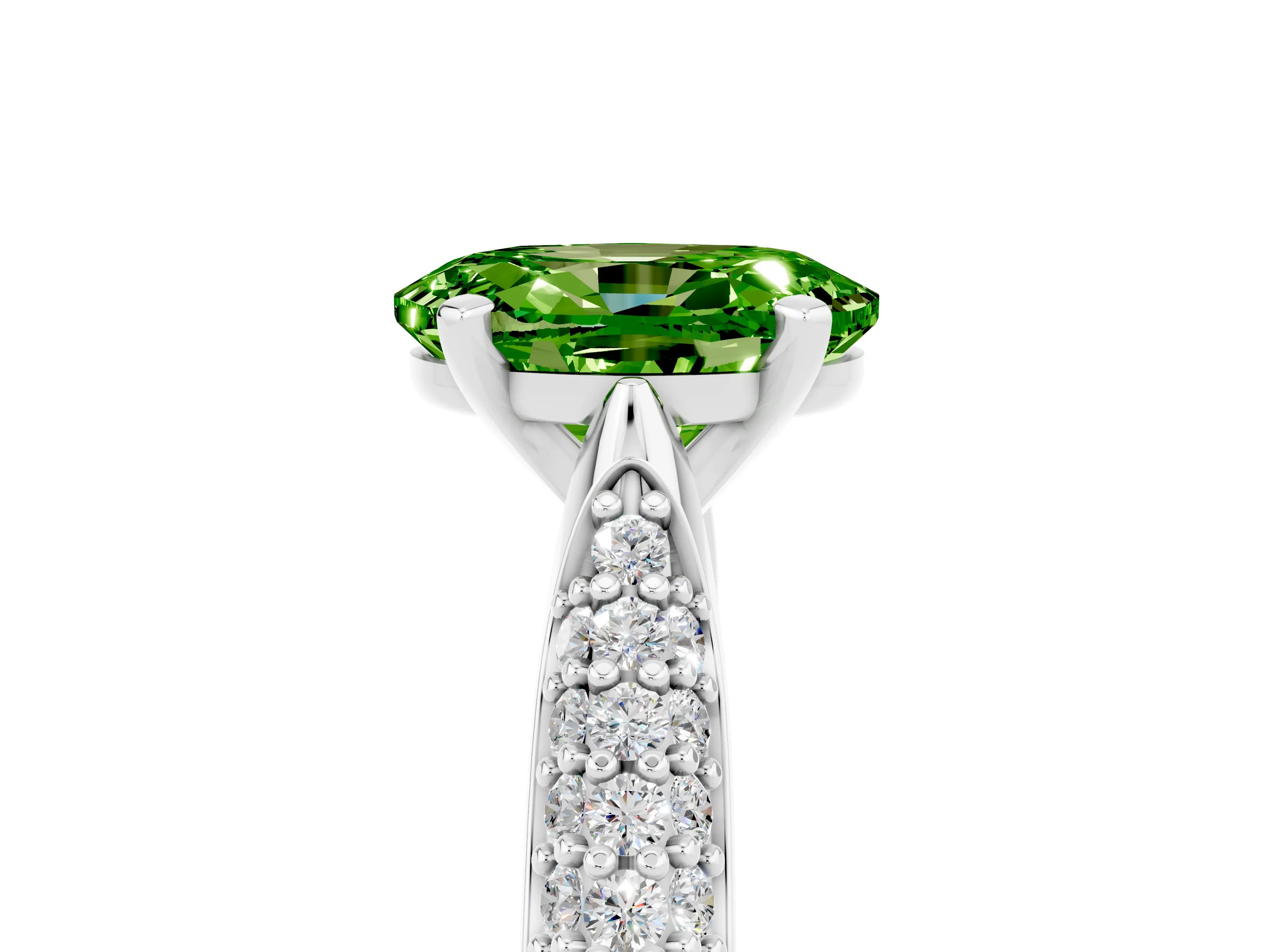 White gold Oval Cut Diamond Solitaire Engagement Ring with Pavé Band and Four-Prong Setting_5