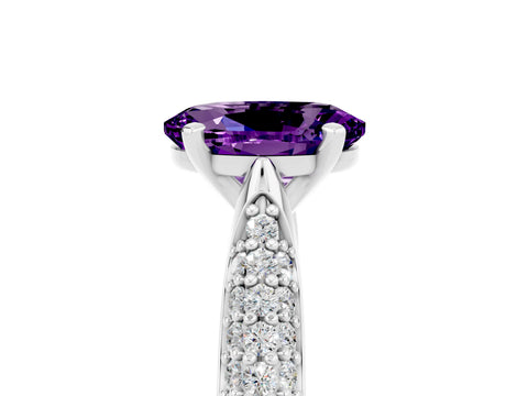 White gold Oval Cut Diamond Solitaire Engagement Ring with Pavé Band and Four-Prong Setting_5
