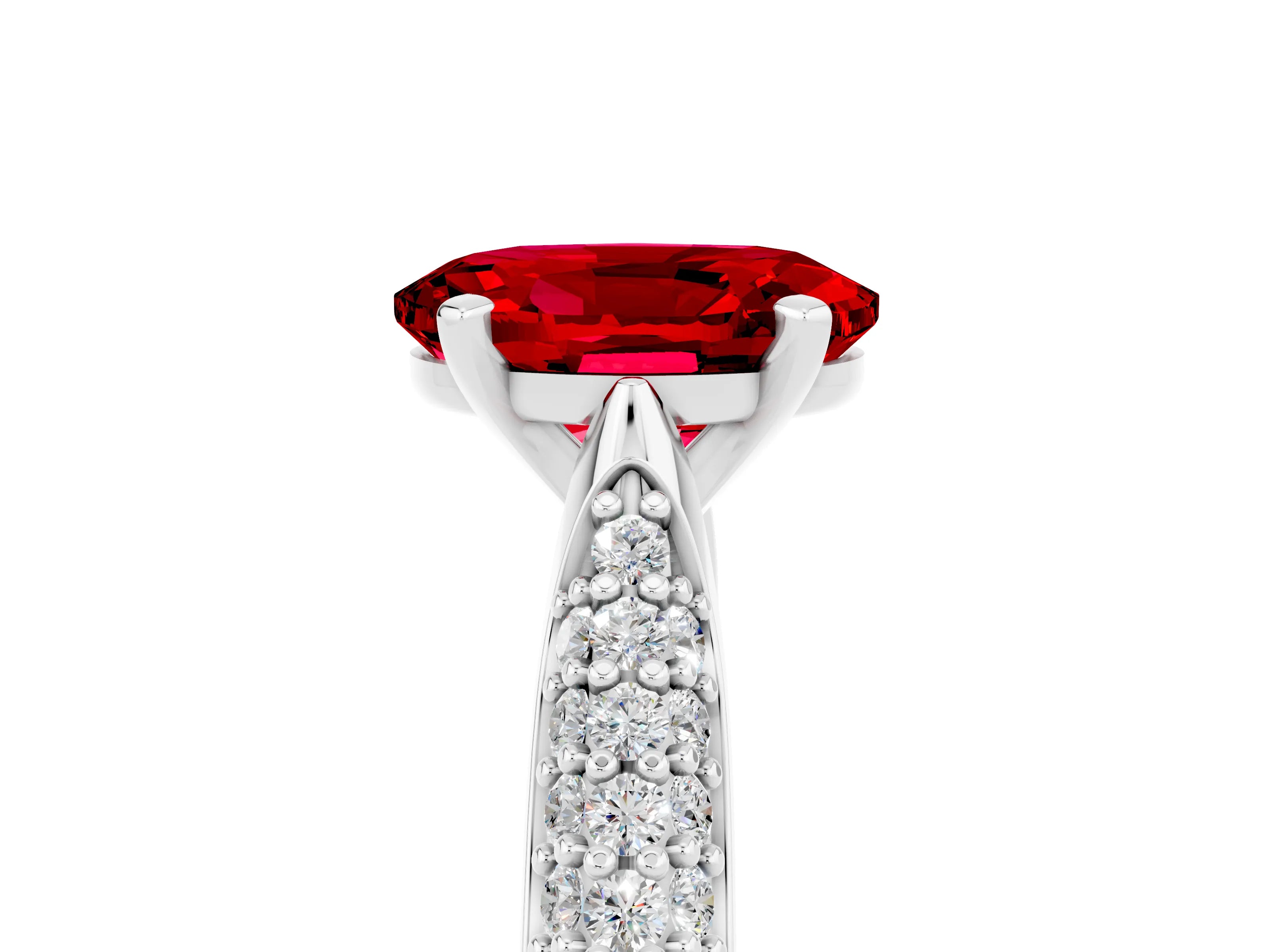 White gold Oval Cut Diamond Solitaire Engagement Ring with Pavé Band and Four-Prong Setting_5
