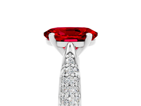 White gold Oval Cut Diamond Solitaire Engagement Ring with Pavé Band and Four-Prong Setting_5