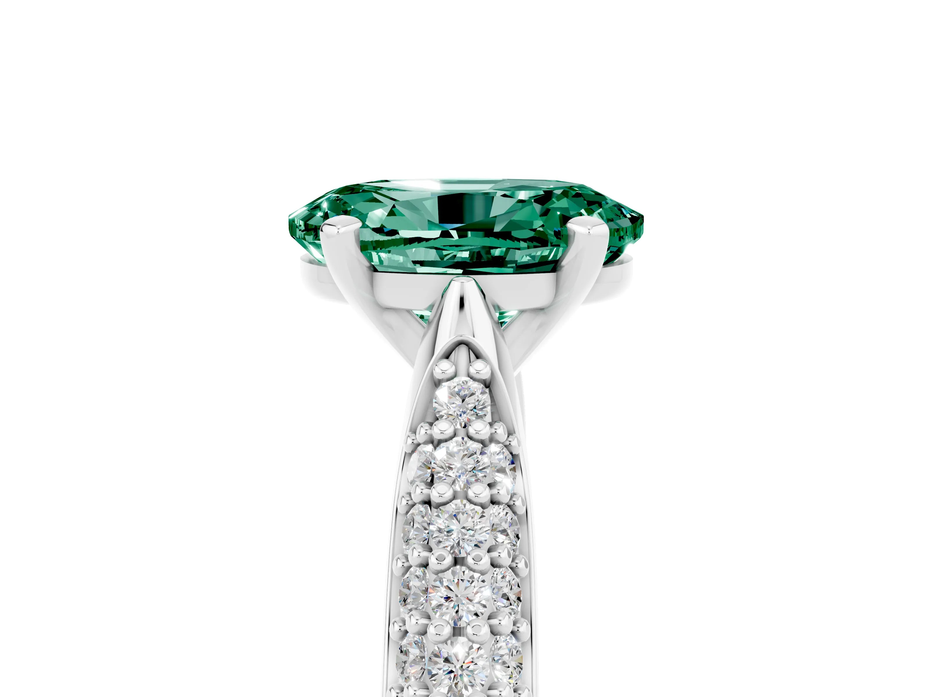 White gold Oval Cut Diamond Solitaire Engagement Ring with Pavé Band and Four-Prong Setting_5