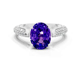 White gold Oval Cut Diamond Solitaire Engagement Ring with Pavé Band and Four-Prong Setting
