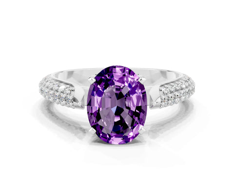 White gold Oval Cut Diamond Solitaire Engagement Ring with Pavé Band and Four-Prong Setting