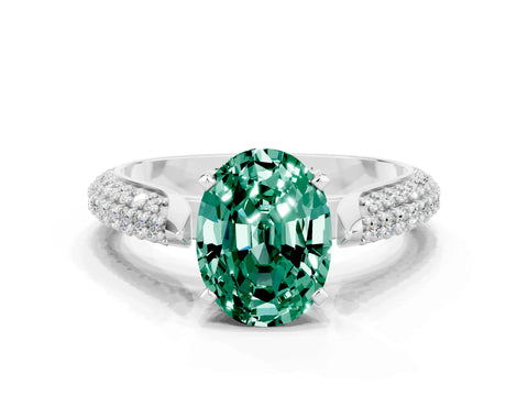 White gold Oval Cut Diamond Solitaire Engagement Ring with Pavé Band and Four-Prong Setting