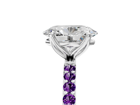 White gold Oval Cut Diamond Solitaire Engagement Ring with Round with Amethyst side stone Pavé Band and Prong Setting_17