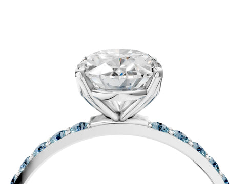 White gold Oval Cut Diamond Solitaire Engagement Ring with Round with Aquamarine side stone Pavé Band and Prong Setting_16