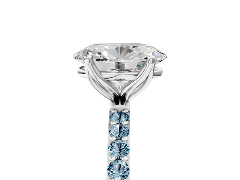 White gold Oval Cut Diamond Solitaire Engagement Ring with Round with Aquamarine side stone Pavé Band and Prong Setting_29