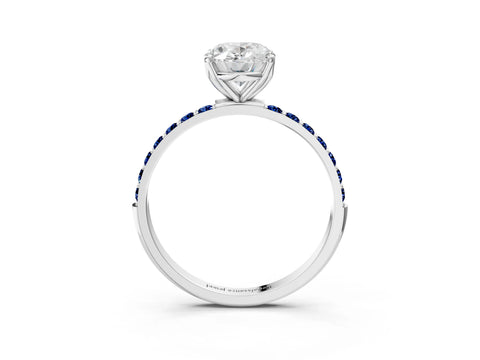 White gold Oval Cut Diamond Solitaire Engagement Ring with Round with Blue Sapphire side stone Pavé Band and Prong Setting_27