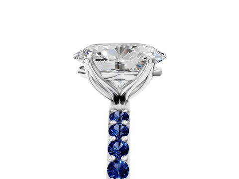 White gold Oval Cut Diamond Solitaire Engagement Ring with Round with Blue Sapphire side stone Pavé Band and Prong Setting_29