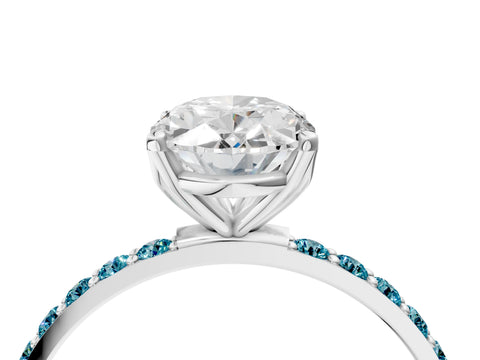 White gold Oval Cut Diamond Solitaire Engagement Ring with Round with Blue Topaz side stone Pavé Band and Prong Setting_16