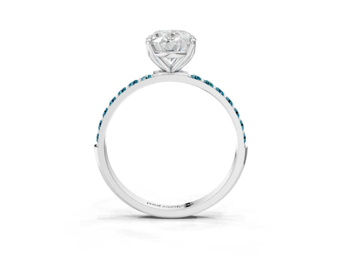 White gold Oval Cut Diamond Solitaire Engagement Ring with Round with Blue Topaz side stone Pavé Band and Prong Setting_27