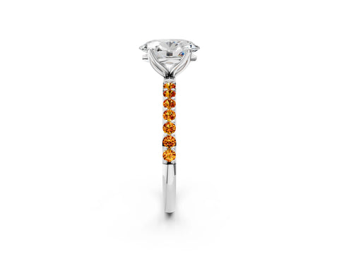 White gold Oval Cut Diamond Solitaire Engagement Ring with Round with Citrine side stone Pavé Band and Prong Setting_14