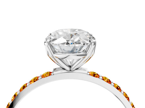 White gold Oval Cut Diamond Solitaire Engagement Ring with Round with Citrine side stone Pavé Band and Prong Setting_16