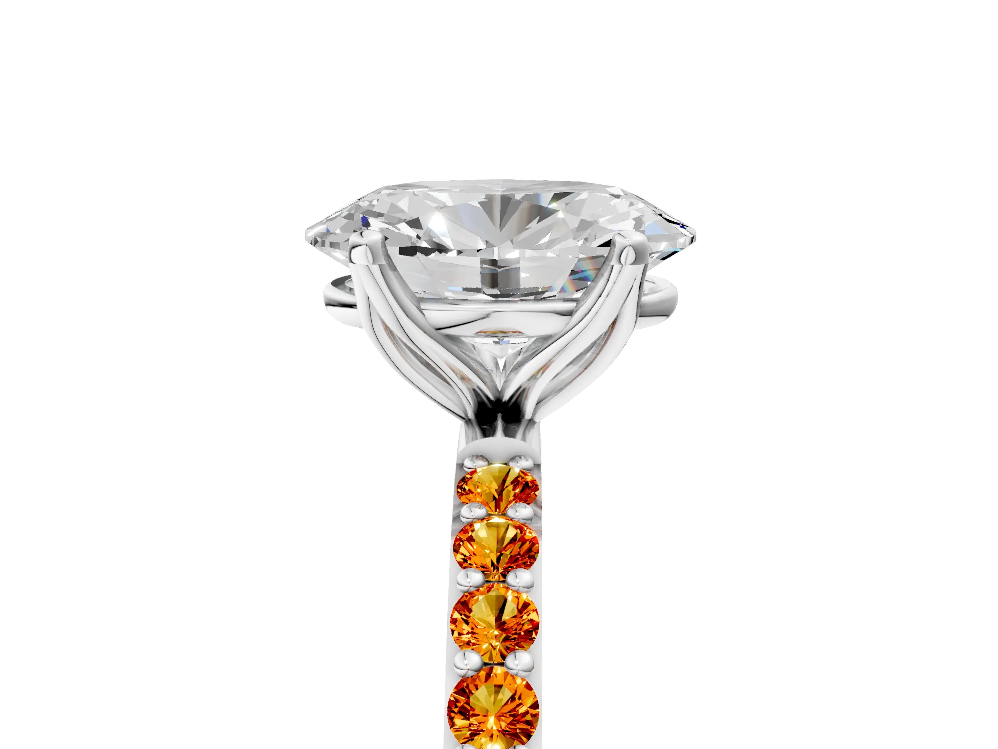 White gold Oval Cut Diamond Solitaire Engagement Ring with Round with Citrine side stone Pavé Band and Prong Setting_17