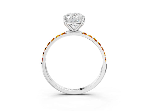 White gold Oval Cut Diamond Solitaire Engagement Ring with Round with Citrine side stone Pavé Band and Prong Setting_3