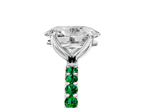 White gold Oval Cut Diamond Solitaire Engagement Ring with Round with Emerald side stone Pavé Band and Prong Setting_29