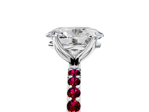White gold Oval Cut Diamond Solitaire Engagement Ring with Round with Garnet side stone Pavé Band and Prong Setting_17
